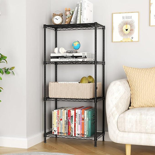 4 Tier Adjustable Storage Shelves,Heavy Duty Metal Utility Shelf 600LBS Capacity,Wire Shelving Unit Organizer Rack for Home Kitchen Office BathroomM Pantry Room 12" D x 22" W x 43.5" H Black - ModernBath