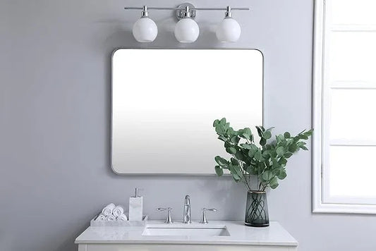 ARS Concepts Aura, Soft Corner Metal Rectangular Mirror 30X36 Inch in, Modern, Silver - ModernBath