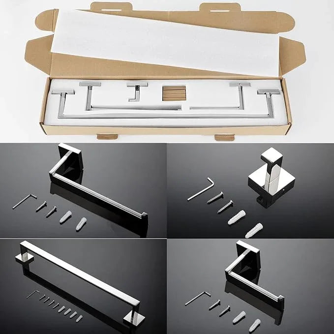 VELIMAX Premium Stainless Steel 4 Pieces Bathroom Hardware Accessories Set Wall Mounted Towel Bar Set, Polished, 24-Inch - ModernBath