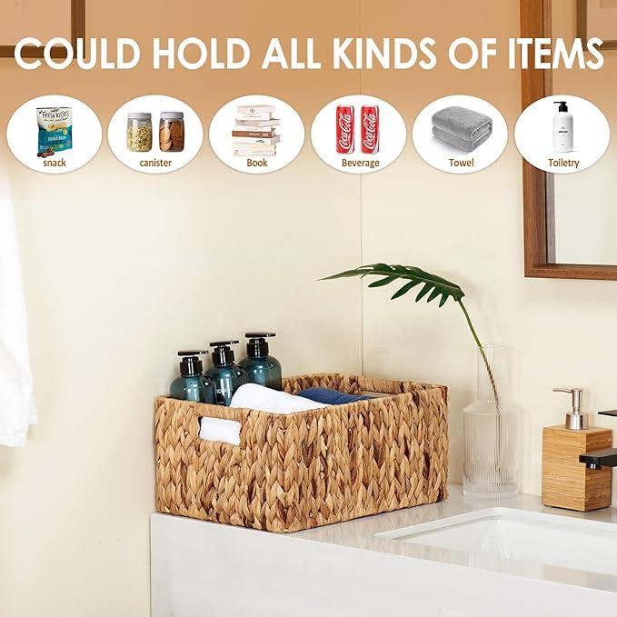 Wicker Baskets 2 Pack, Water Hyacinth Wicker Storage Basket with Handles, Large Rectangular Wickers Baskets for Organizing, Natural - ModernBath