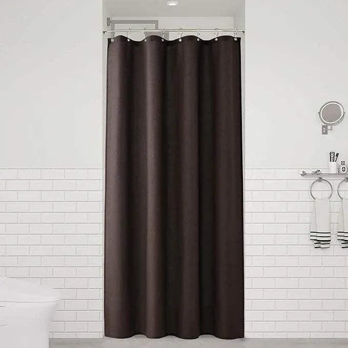 Naturoom Chocolate Brown 48 Inch Shower Curtain - Stall Narrow Half Linen Ultra Thick Fabric Shower Curtain Set with Hooks, Boho Farmhouse Rustic RV Camper Bath Curtains for Bathroom, 48x72 - ModernBath