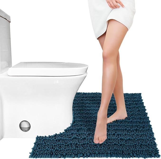 Yimobra Toilet Rug U Shaped Washable 24x20 Inch - Ultra Soft Absorbent Chenille Bath Rugs for Toilet, Quick Dry & Machine Washable, Non Slip Contour Bathroom Mat, Peacock Blue - ModernBath