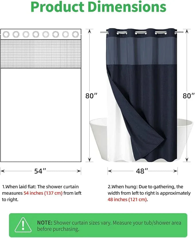 eachope Stall No Hooks Needed Linen Textured Shower Curtain with Snap-in Fabric Liner Set,Hotel Luxury Decor Farmhouse Shower Curtains for Bathroom,Waterproof & Washable,54Wx80H,Navy Blue - ModernBath