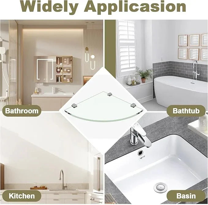 2-Pack Glass Corner Shower Shelves,Wall Shelf Bathroom for Storage,5/16" Tempered Glass,Shower Caddy Organizer,Shelf Holder for Wall Corner, Bathroom, Living Room - ModernBath