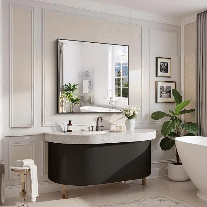 COFENY Black Bathroom Mirror for Wall, 39x39 Inch Rectangle Mirror with Metal Frame, Square Modern Vanity Mirrors for Bathroom Living Room, Entryway Hangs Horizontal or Vertical - ModernBath