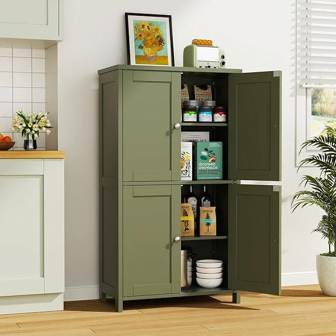 Vongrasig Modern Bathroom Storage Cabinet for Small Spaces: Slim Floor Cabinet with 4 Doors & Adjustable Shelves, Freestanding Organizer for Bathroom, Kitchen Corner, or Apartment Living Room, Green - ModernBath
