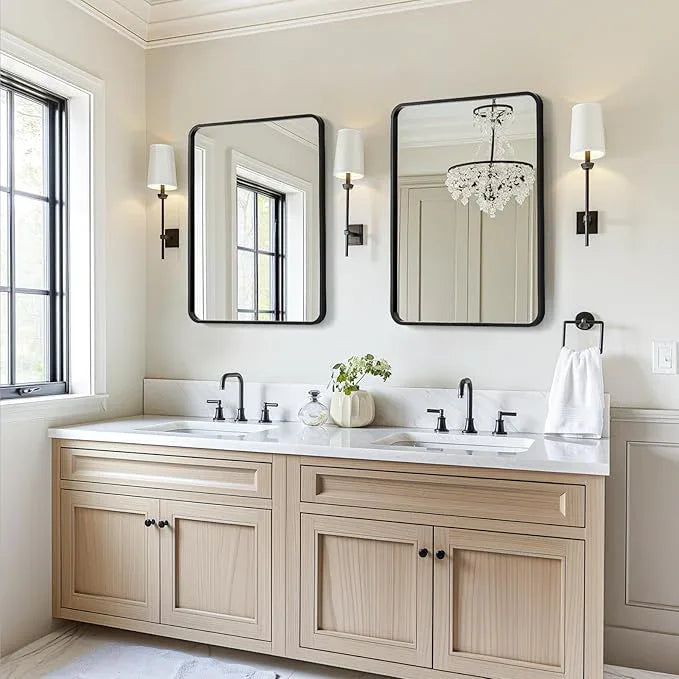 USHOWER 2-Pack Black Bathroom Mirrors Over Sink 22 x 30 Inch, Metal Frame Rectangle Mirror, Modern Farmhouse Vanity Mirror, Wall Mounted for Bedroom, Living Room, Entryway Remodel & Upgrade - ModernBath