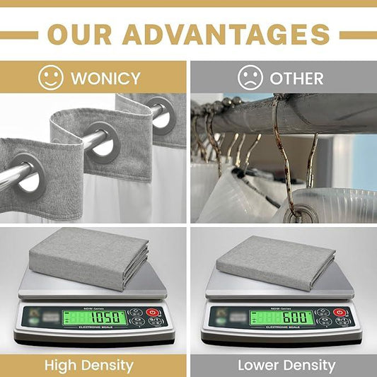 WONICY Extra Long No Hook Shower Curtain with Snap in Liner, Polyester Textured Shower Curtain with Liner Set, Waterproof Washable Hotel Style Shower Curtains for Bathroom, 71Wx86H, Grey - ModernBath