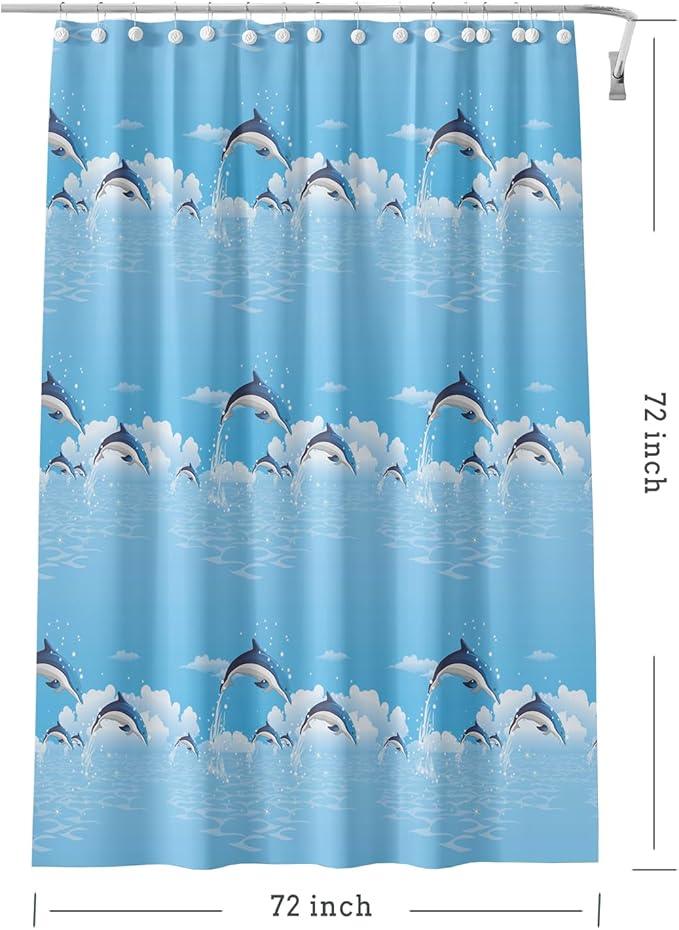 TIKABC Shower Curtain Liner, 4G PEVA Blue Dolphin Shower Liner, Plastic Waterproof Shower Curtains, 72x72 inch with Grommet Holes 3 Magnetic Weights - ModernBath