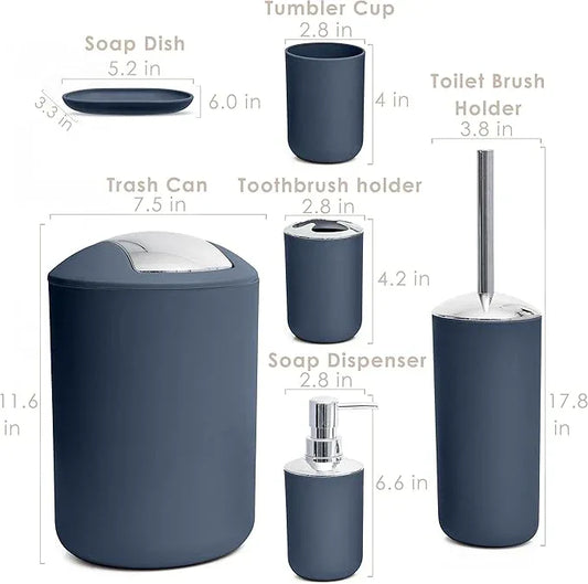 Moss & Stone 6 pcs Bathroom Accessories Set, Bathroom Decor Sets Includes Soap Dispenser, Toothbrush Holder, Toothbrush Cup, Soap Dish, A Complete Bathroom Accessories Blue Set - ModernBath