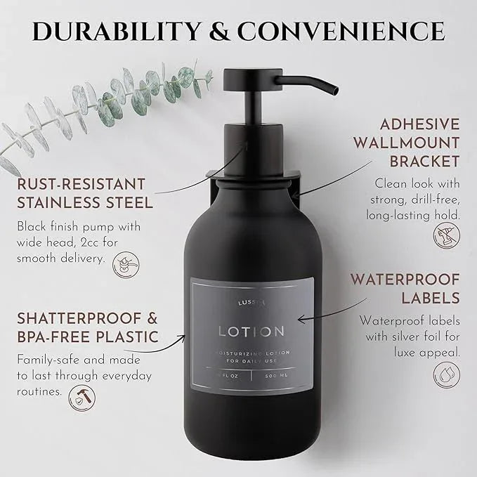Shampoo & Conditioner Dispenser - Shower Soap Dispenser Wall Mounted - Set of 3 16.9 Oz Plastic Bottles with Pump & Holder - Shampoo Dispenser - Shower Dispenser Chamber No Drill (3 X Black) - ModernBath