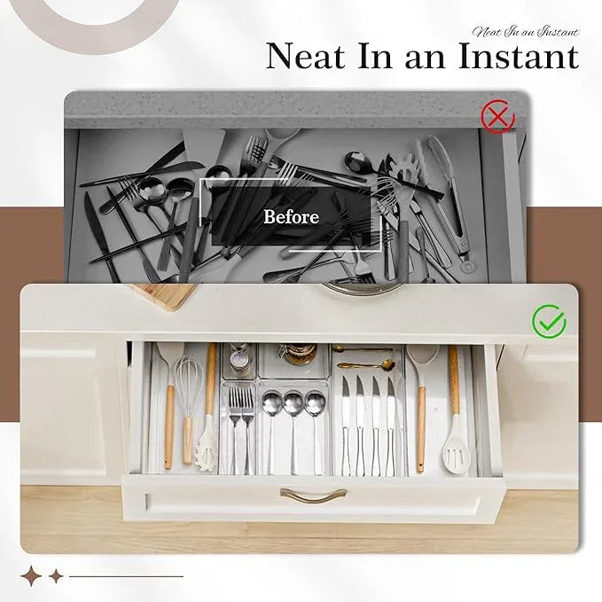 Criusia Clear Drawer Organizer 7 PCS - 5 Size Plastic Versatile Kitchen and Bathroom Organizer Trays, Non-Slip Storage Bins for Makeup, Utensils, Tool and Office Desk - ModernBath