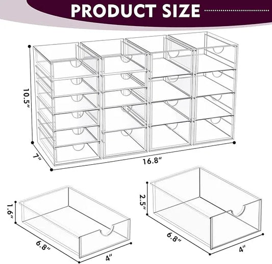 YFXCVSL Acrylic Makeup Organizer with 19 Drawers, 4 Pack Clear Storage Drawers, Bathroom Makeup Organizer for Palettes, Cosmetic, and Beauty Supplies,Ideal for Vanity, Cabinet,Desk Organization - ModernBath