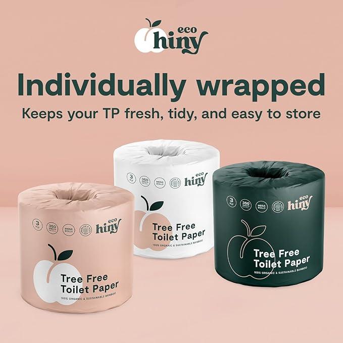 ecoHiny Premium & Soft Bamboo Toilet Paper | PFAS Free | 36 Mega Rolls, 3 ply & 350 Sheets | Non Toxic, FSC Certified, Septic Safe, BPA Free | Tree Free Toilet Tissue | Plastic Free Packaging - ModernBath