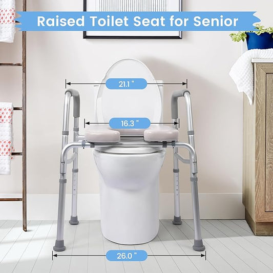 Raised Toilet Seat for Seniors, Safety Assist Shower Chair for Handicapped and Pregnant