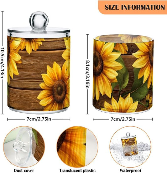 Tatenale Qtip Holder Bathroom Set Q tip Cotton Ball Swab Pad Dispenser Container Organizer Plastic Jars with Lids Storage 2Pack Yellow Sunflower Butterfly