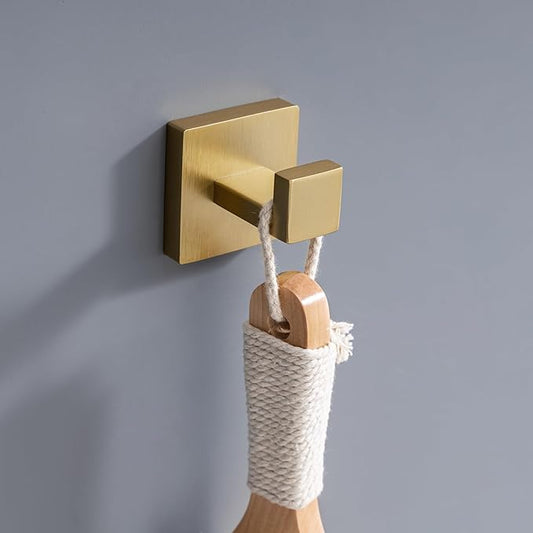 10-Piece Bathroom Hardware Kit - Brushed Finish SUS304 Stainless Steel Set, Featuring 2 x 23.6 Towel Bars, 2 Towel Rings, 2 Toilet Paper Holders & 4 Towel Hooks (Brushed Stainless) (Brushed Gold)