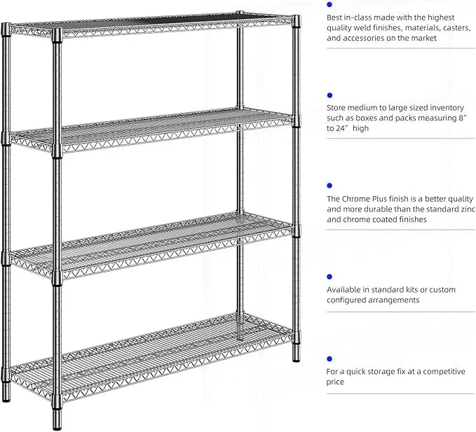 1760 LBs 4 Tier Storage Rack Metal Wire Shelving Unit, Storage Standing Shelf Organizer for Laundry Bathroom Kitchen Pantry Garage Utility Room, Chrome 17.7" D x 59.1" W x 70.4" H - ModernBath