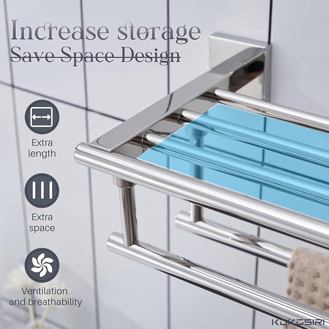 KOKOSIRI Bathroom Towel Rack Towel Holder 16 Inch Bath Towel Shelf with Double Towel Bars Wall Mounted, Polished Chrome Stainless Steel B6005CH-L16 - ModernBath