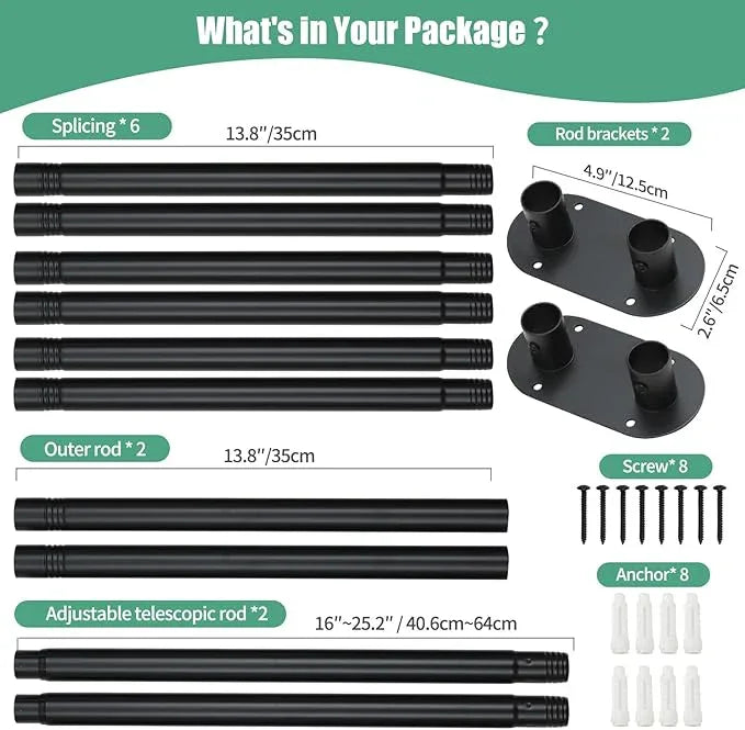 Anndason Double Shower Curtain Rod 28 to 75 Inches Elegant Double Shower Rod Adjustable Wall Mounted Double Shower Curtain Pole for Bathroom (Black, 28 to 75") - ModernBath