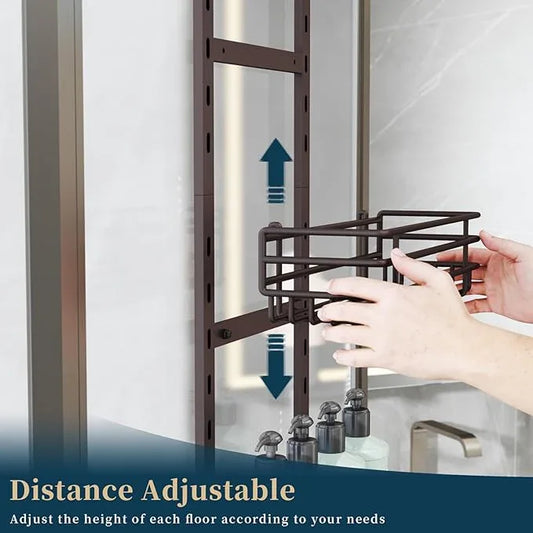 Consumest Over The Door Shower Caddy - 5 Tier Adjustable Shower Organizer Hanging with 2 Toothbrush Holders & 4 Hooks, Rustproof Organizer Shelf, Storage Rack for Bathroom, Bronze - ModernBath