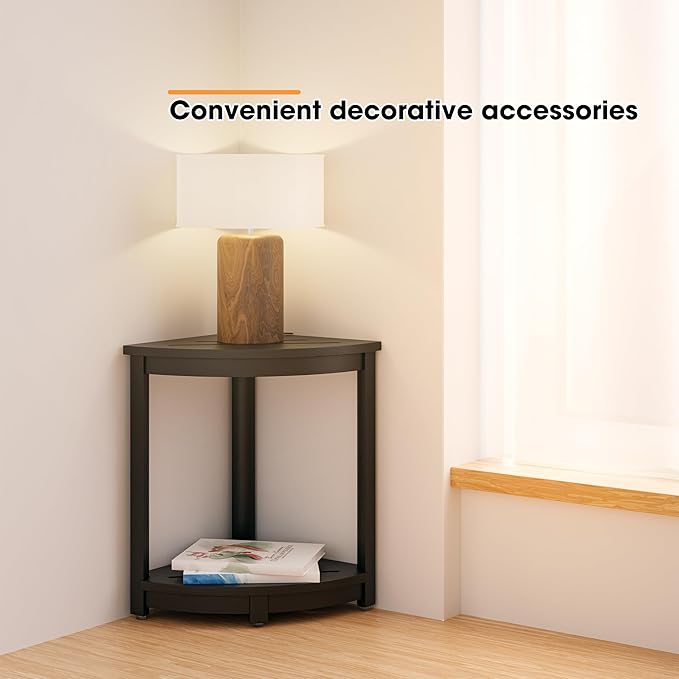 HOLANA 18" Wood Corner Shower Bench & Corner Shower Stool with Storage Shelf - Footrest for Shaving Legs - Bath Step for Small Spaces - Perfect for Indoor or Outdoor (Black)