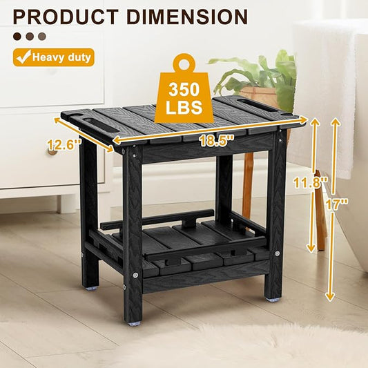 Nalone HDPE Shower Benches, Small Indoor/Outdoor Shower Seat with Storage & Handles, Ideal for Shaving Legs