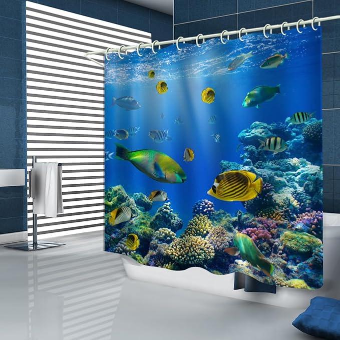 LYFANS Bathroom Uses Underwater World 3D Shower Curtains, Luxurious Bathtub Waterproof Shower Curtain, Bright Fabric Shower Curtains, Including 12 White Hooks, Size (59x72 inches) - ModernBath