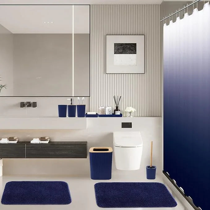 XLHOMO Bathroom Accessory Set–Bathroom Sets with Shower Curtain and Rugs, No Slip Bathroom Rugs Super Absorbent, Blue Ombre Water-Proof Shower Curtain with Hooks, Blue Bathroom Sets Complete for Home - ModernBath