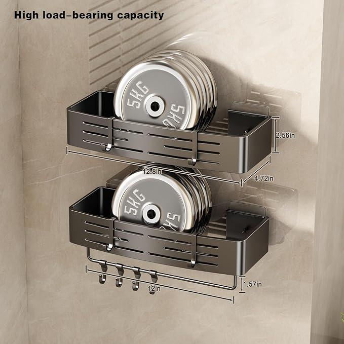VOLPONE Shower Caddy No Drilling Shower Shelves for Inside Shower Heavy Duty Bathroom Organizer Storage Rack Adhesive with Towel Bar Hooks (2-Pack, Matte Gray) - ModernBath