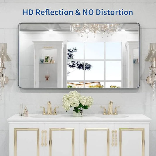 WEER Black Metal Frame Bathroom Mirror, 55x30 Inch Black Bathroom Vanity Mirror for Over Sink Wall, Rounded Rectangle Matte Black Mirror, Anti-Rust, Tempered Glass, Hangs Horizontally or Vertically - ModernBath