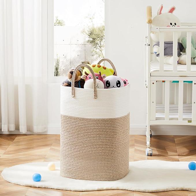 Laundry Basket,Woven Cotton Rope Laundry Hamper,Versatile Storage for Dirty Clothes,Baby Toys,and Blankets in Bathroom, Nursery,and Living Room (Brown, 80L) - ModernBath