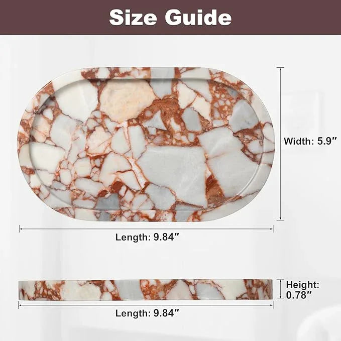 Red Marble Oval Tray 10x6 Inch - Vanity & Bathroom Organizer, Jewelry Dish, Coffee Table Decor - Natural Stone Desktop Catchall - ModernBath