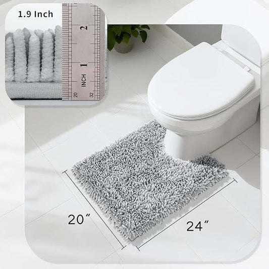 Yimobra Toilet Rugs U Shaped Washable, Extra Thick Soft Absorbent Chenille Contour Bathroom Rugs for Toilet 24x20 Inch, Quick Dry Non Slip Toilet Mat for Bath Floor, Light Grey - ModernBath