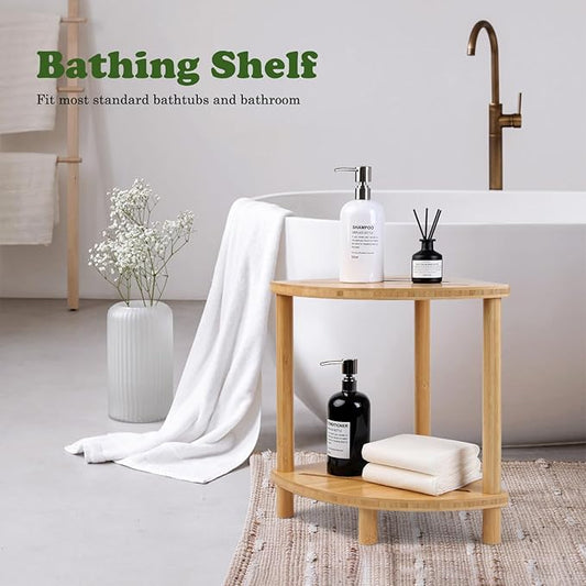 GUGIGIP Upgraded Bamboo Corner Shower Stool for Inside Shower Waterproof,2-Tier Shower Foot Rest with Storage Shelf,Corner Shower Shelf Bench Caddy Shaving Leg,Bath Seat,Gifts for Women Mom