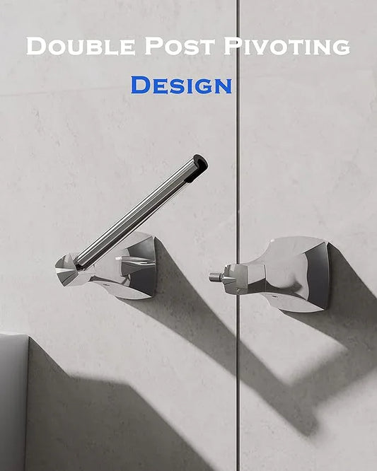 Polished Chrome Toilet Paper Holder Bathroom Double Post Pivoting Tissue Roll Holder Stainless Steel and Zinc Alloy Wall Mount - ModernBath