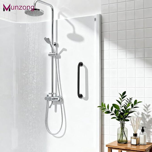 16 Inch Anti Slip Grab Bar for Shower, 2 Pack Munzong Oil Rubbed Black Bathroom Grab Bar, Knurled Handicap Balance Bar,Safety Hand Rail Support Elderly Senior - ModernBath