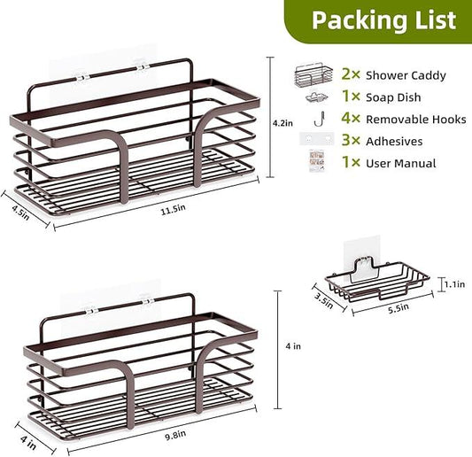 Yougai Shower Caddy 3 Pack, No Drilling Stainless Steel Hanging Shower Organizer Set, Strong Adhesive Shower Organizer for Bathroom Storage, Waterproof & Large Bearing Weight Organizer Shelf - ModernBath
