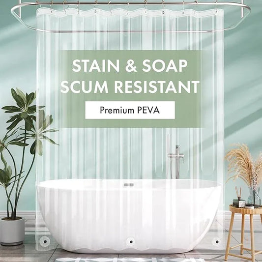 AmazerBath Long Shower Curtain Liner with 3 Magnets, 72x80 Clear Shower Curtain Liner Tall, Waterproof Plastic Shower Liner, Lightweight PEVA Shower Curtain with 12 Rustproof Metal Grommets - ModernBath