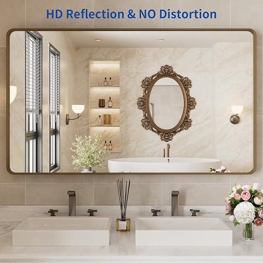 WEER 50x30 Inch Bronze Bathroom for Wall, Farmhouse Oil Rubbed Bronze Mirror, Rectangle Bronze Vanity Mirror with Aluminum Alloy Brushed Metal Frame, Tempered Glass, Anti-Rust (Horizontal/Vertical) - ModernBath