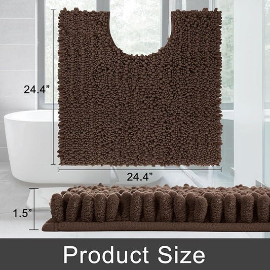 Yimobra Toilet Rug U Shaped Washable 24x24 Inch - Ultra Soft Absorbent Chenille Bath Rugs for Toilet, Quick Dry & Machine Washable, Non Slip Contour Bathroom Mat, Brown - ModernBath