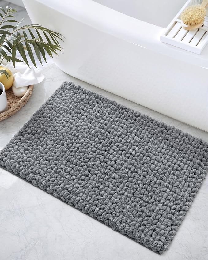 DEXI Bathroom Rugs 24x36, Non Slip Washable Bath Mat, Luxury Chenille Super Absorbent Ultra Thick Bathmats for Shower Floor, Plush Fluffy Shaggy Carpet for Tub, Dark Grey