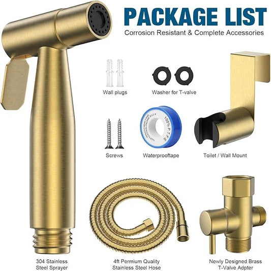 FREDI Bidet Sprayer for Toilet, Handheld Toilet Bidet Sprayer, Stainless Steel, Adjustable Water Pressure, Muslim Shower, Feminine Wash, Easy Installation (Brushed Gold) - ModernBath