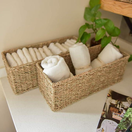 StorageWorks Toilet Tank Basket for Bathroom, Seagrass Storage Baskets for Toilet Tank Top, 2-Pack - ModernBath