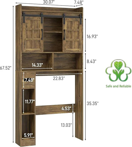Over The Toilet Storage Cabinet, Farmhouse Storage Cabinet Over Toilet with Sliding Doors,Home Space-Saving Toilet Rack, for Bathroom, Restroom, Laundry(Brown - ModernBath