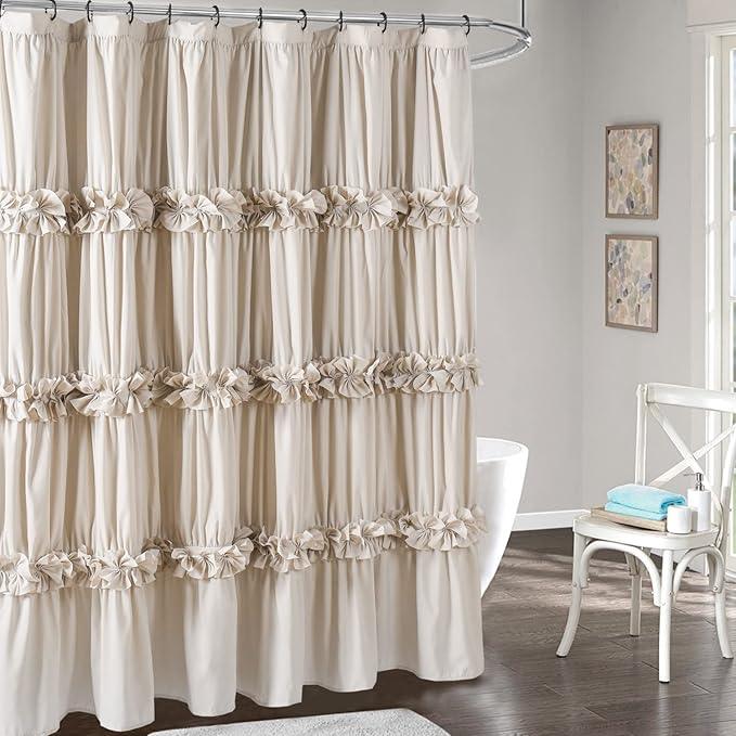 Homechoice Decor Camel Ruffle Shower Curtain, Vintage Handcrafted Bow Tie Bath Curtain for Master Bathroom, Ruched Microfiber Bathroom Curtain with 12 Buttonholes, 72" W x 84" H (LQ-10) - ModernBath