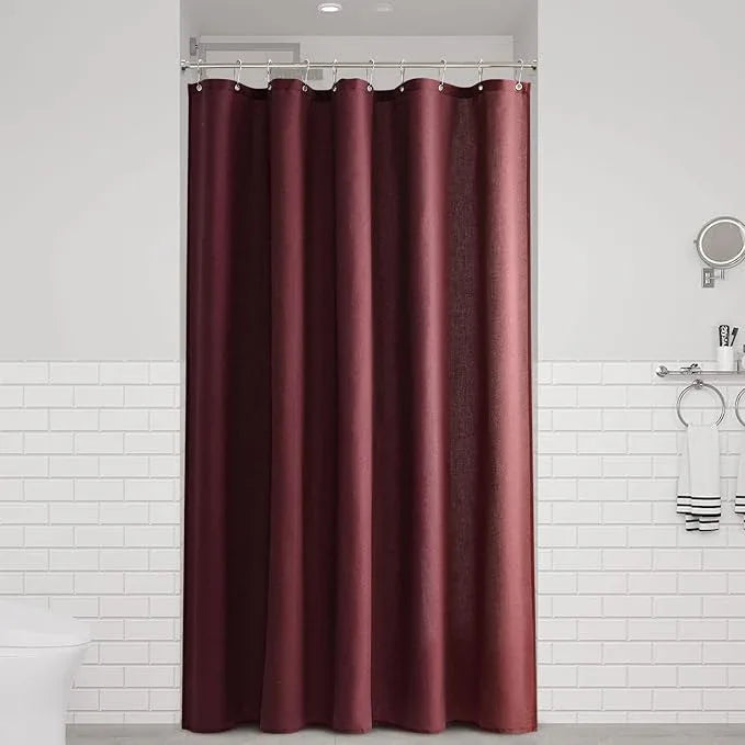Naturoom 54 Inch Shower Curtain - Stall Narrow Half Linen Ultra Thick Fabric Shower Curtain Set with Hooks, Boho Farmhouse Rustic RV Camper Bath Curtains for Bathroom, Burgundy, 54x78 - ModernBath