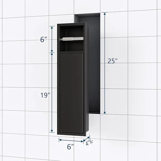 Recessed Toilet Paper Holder, SUS304 Stainless Steel Rustproof Recessed Toilet Paper Holder with Storage Cabinet, in Wall Tissue Paper Holder for Bathroom, Matte Black, 4.7" Depth - ModernBath