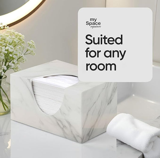 Tissue Box Cover Rectangle - Tissue Box Holder Rectangular - Compatible with Puffs - Acrylic Marble Bathroom Accessories Decor