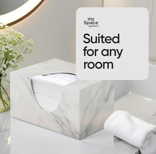 Tissue Box Cover Rectangle - Tissue Box Holder Rectangular - Compatible with Puffs - Acrylic Marble Bathroom Accessories Decor - ModernBath